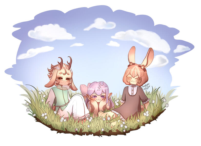 ✧ trio ✧ pencil lineart + complex bg